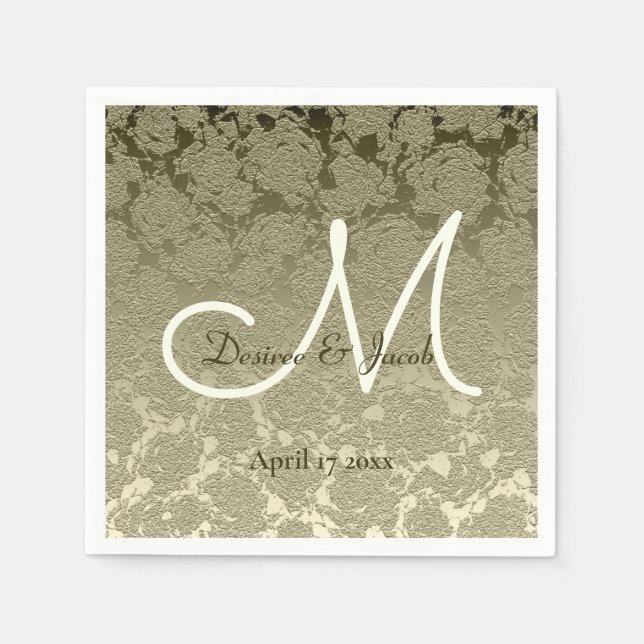 Blommigt Elegant Sage Grönt Ivory Monogram Bröllop Pappersservett (Framsidan)