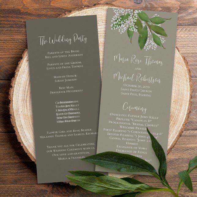 Blommigt Elegant Simple Bröllop Ceremony Löv Program (Skapare uppladdad)