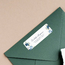 Blommigt Elegant Skript - blå Returadress Etikett