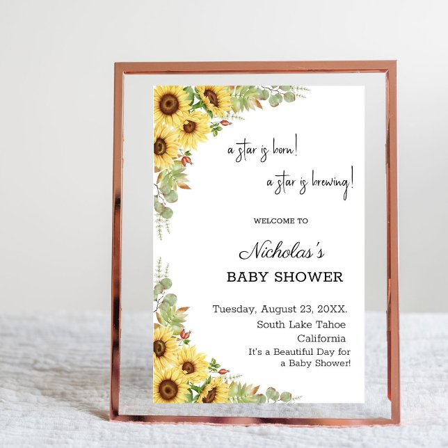 Blommigt Elegant Solblommor Baby Shower Välkomstte Poster (Skapare uppladdad)