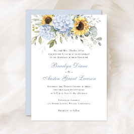 Blommigt Elegant Solblommor Blue Hydrangea Bröllop Inbjudningar
