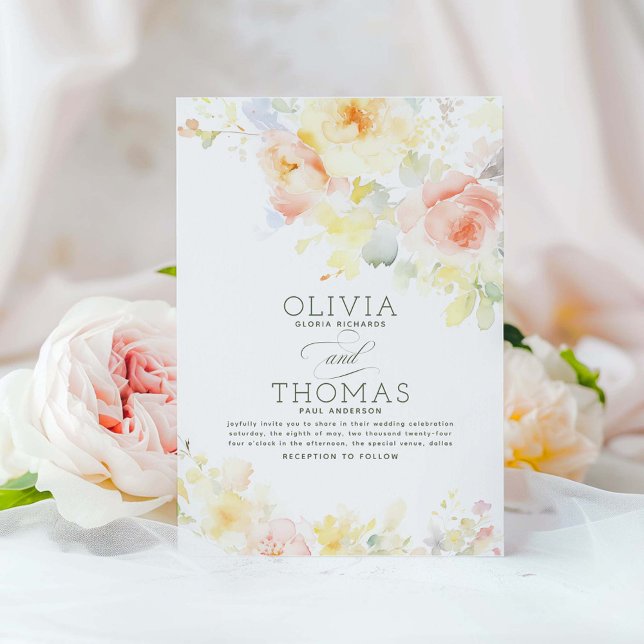 Blommigt Elegant Sommar Garden Wedding Wedding Inbjudningar (Boho Wedding Invitation)