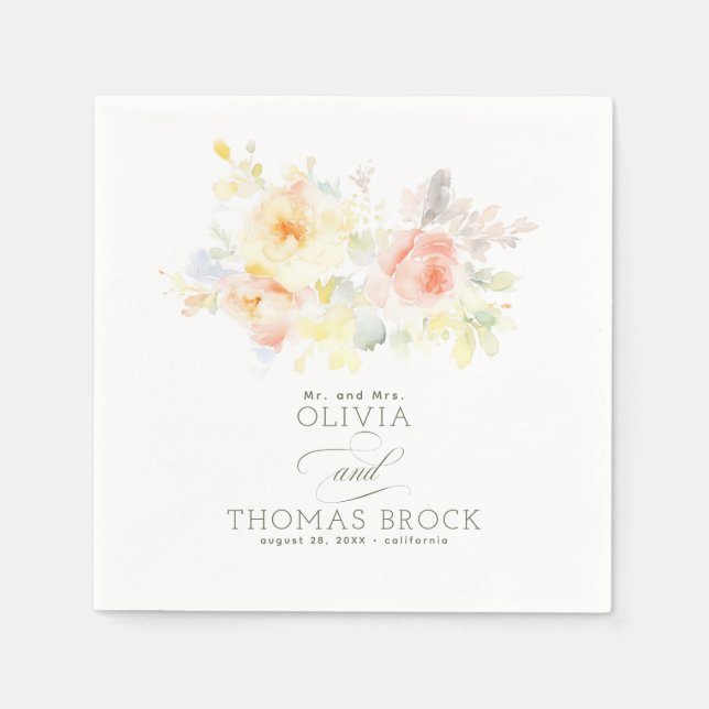 Blommigt Elegant, sommartid, Bröllop Pappersservett (Framsidan)