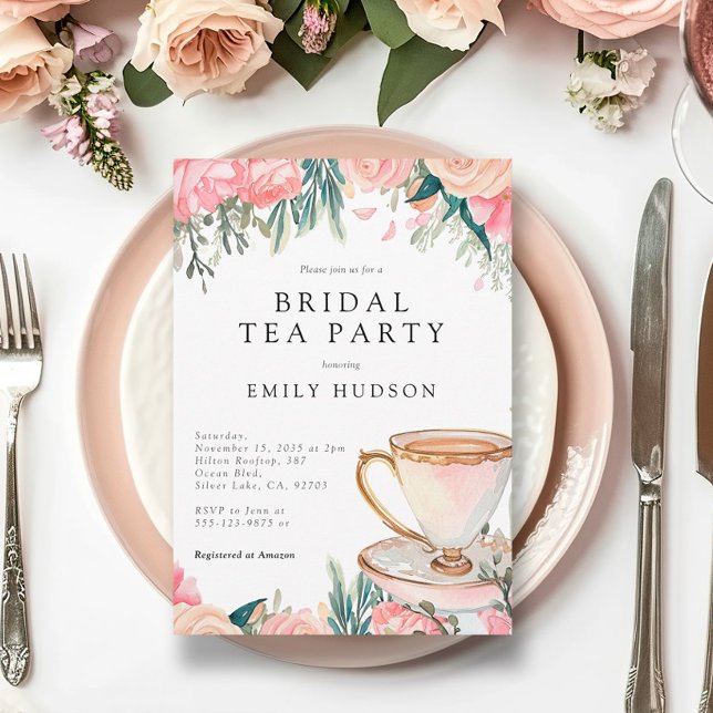 Blommigt Elegant Tea Party Inbjudningskort för möh (Skapare uppladdad)