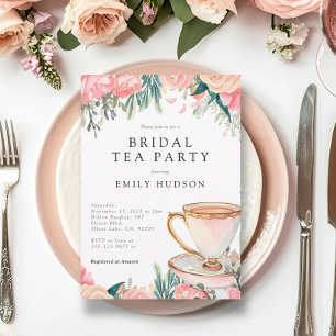 Blommigt Elegant Tea Party Inbjudningskort för möh