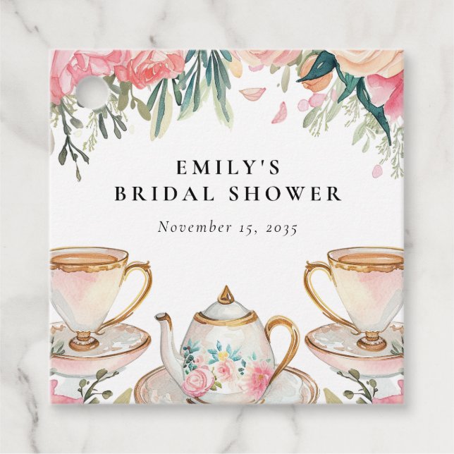 Blommigt Elegant Tea Party Möhippa Gåvor Etiketter (Framsida)