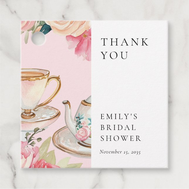 Blommigt Elegant Tea Party Möhippa Gåvor Etiketter (Framsida)