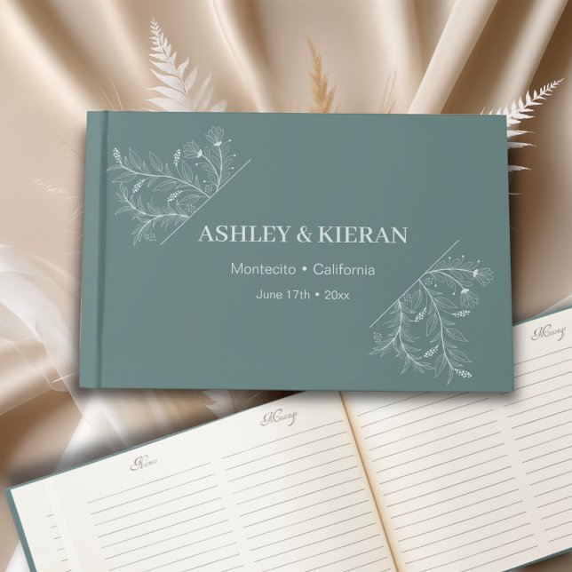 Blommigt Elegant Teal Bröllop Gästböcker (Skapare uppladdad)