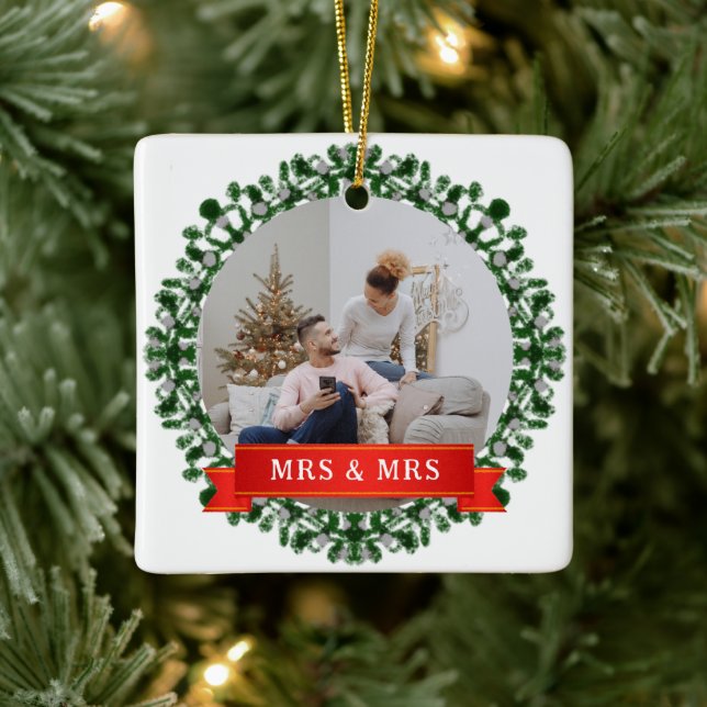 Blommigt Elegant Vår första jul som Mr & Mrs. Julgransprydnad Keramik (Träd)