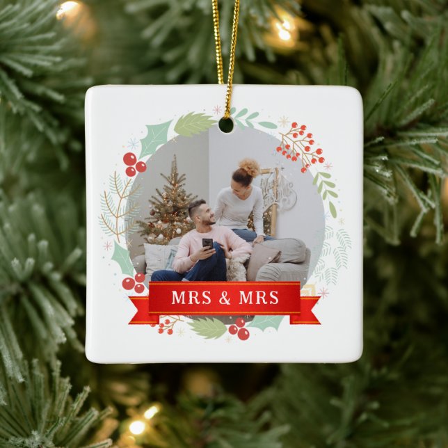 Blommigt Elegant Vår första jul som Mr & Mrs. Julgransprydnad Keramik (Träd)