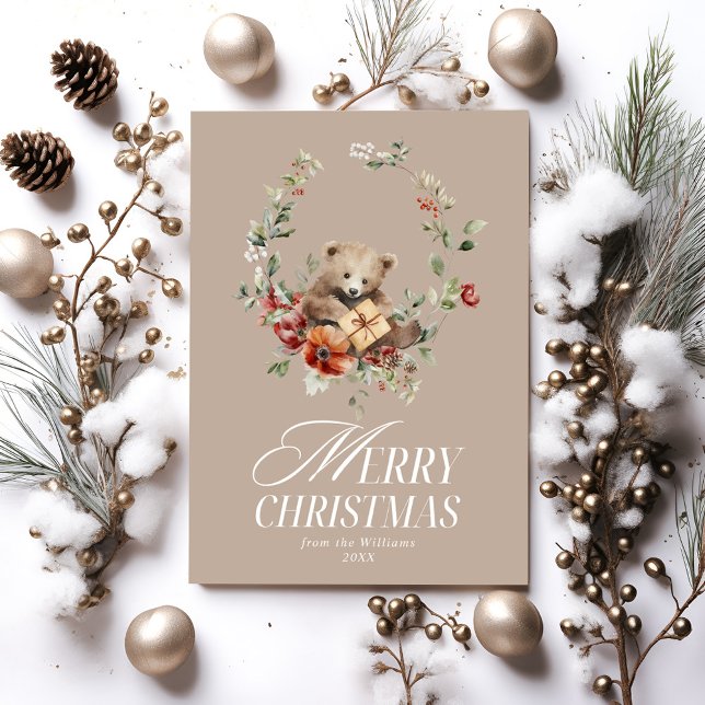 Blommigt Elegant Vattenfärgen God jul Önskemål Julkort (Skapare uppladdad)