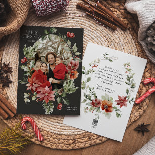 Blommigt Elegant Vattenfärgsfoto God jul Foto Julkort
