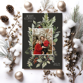 Blommigt Elegant Vattenfärgsfoto God jul Foto Julkort