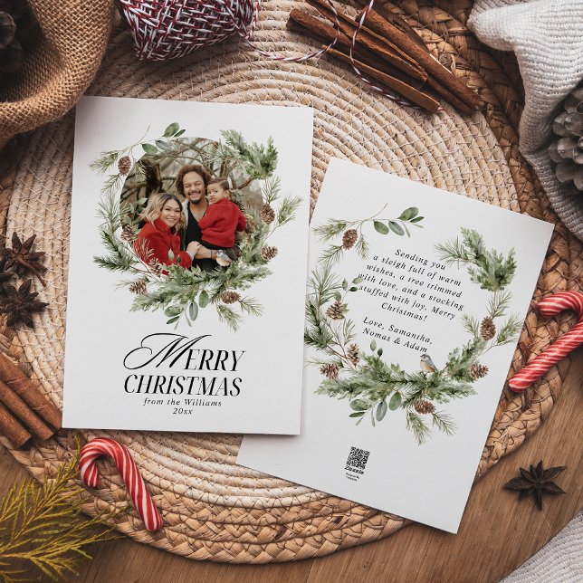 Blommigt Elegant Vattenfärgsfoto God jul Foto Julkort (Skapare uppladdad)