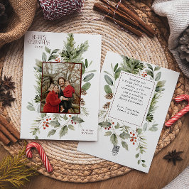 Blommigt Elegant Vattenfärgsfoto God jul Foto Julkort