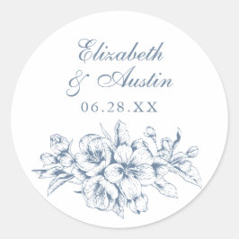Blommigt Elegant Vintage Botaniskt Bröllop kuvert Runt Klistermärke