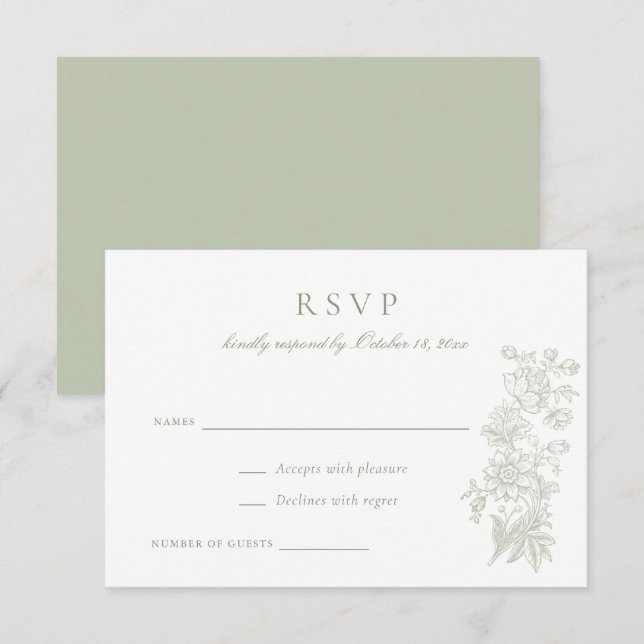 Blommigt Elegant Vintage bröllop OSA Inbjudningar (Fram/baksida)