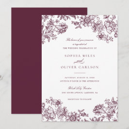 Blommigt Elegant Vintage Burgundy Bröllop Inbjudningar