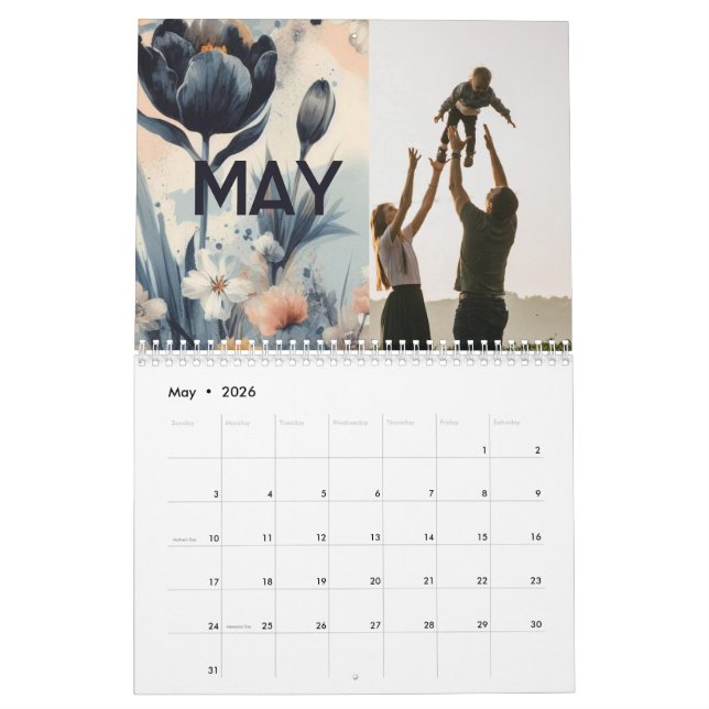 Blommigt elegant vintage kalender (May 2026)