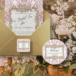 Blommigt Elegant Vintage Rosa i White Guld Tack Runt Klistermärke