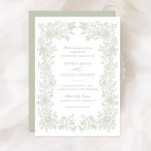 Blommigt Elegant Vintage Sage Brölloksinbjudan
