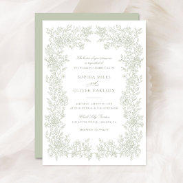 Blommigt Elegant Vintage Sage Brölloksinbjudan Inbjudningar