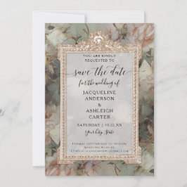 Blommigt Elegant Vintage White Mint Ro Guld Spara Datumet
