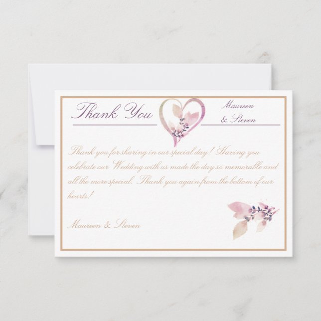 Blommigt Elegant White & Ro Guld Bröllop Tack Kort (Framsida)