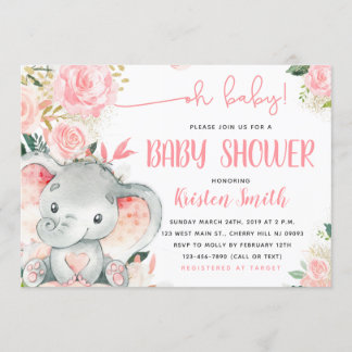 Blommigt Elephant Baby Shower-inbjudningar för en  Inbjudningar