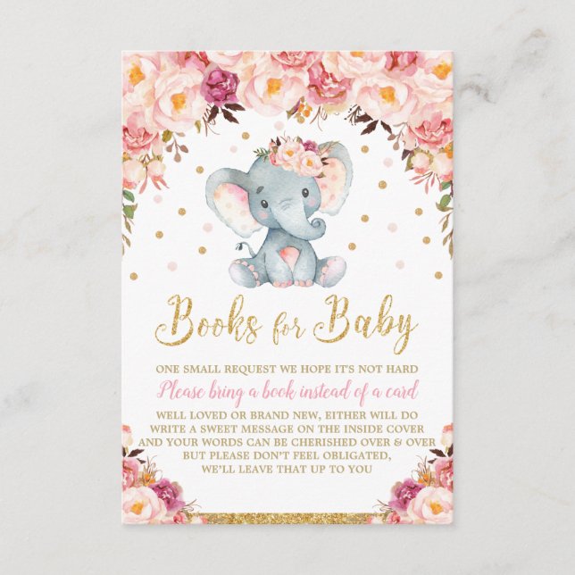 Blommigt Elephant Baby Shower tar med en Bok Card- Tilläggskort (Framsida)