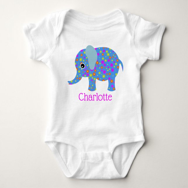 Blommigt Elephant Baby Sleeper T Shirt (Framsida)
