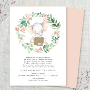 Blommigt Elephant Baby Sprinkle per post Inbjudningar