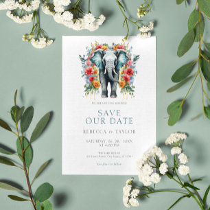 Blommigt Elephant Bay Blue and White Save Date Inbjudningar