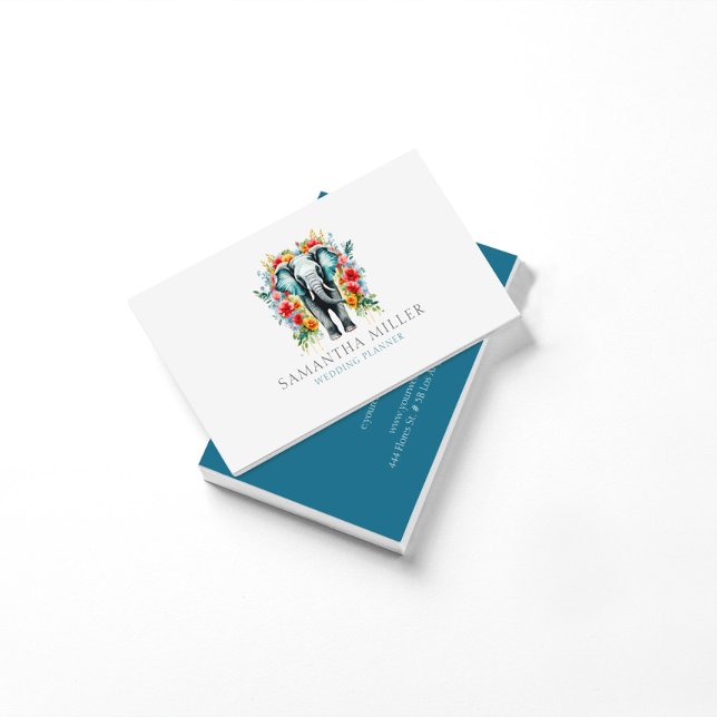 Blommigt Elephant Bay Blue White Visitkort (Skapare uppladdad)