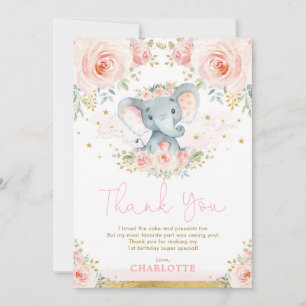 Blommigt Elephant Birthday - tackkort Inbjudningar