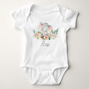Blommigt Elephant Flicka Bodykostym T Shirt