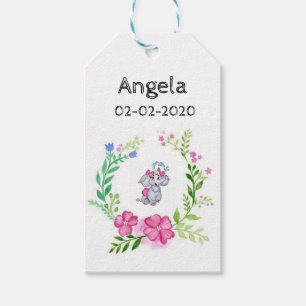 Blommigt Elephant Gift Märkres Presentetikett