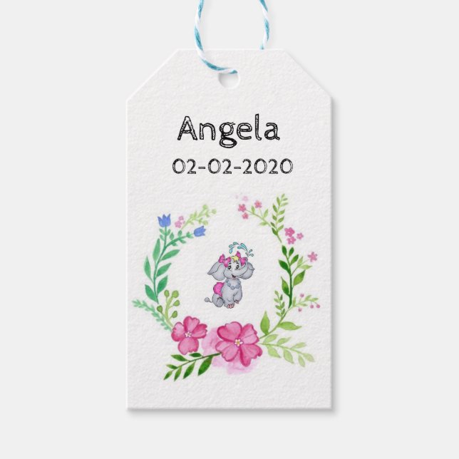 Blommigt Elephant Gift Märkres Presentetikett (Framsidan)