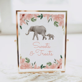 Blommigt Elephant Girl Baby Shower Sweets and Tret Poster