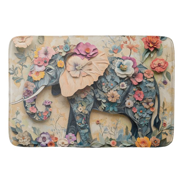 Blommigt Elephant Illustration Badrumsmatta (Framsidan)
