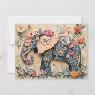 Blommigt Elephant Illustration Vykort