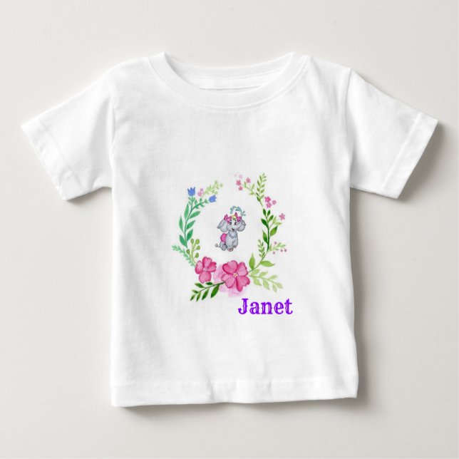 Blommigt Elephant Infant Shirt T Shirt (Framsida)