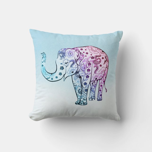 Blommigt Elephant Kudde (Framsida)