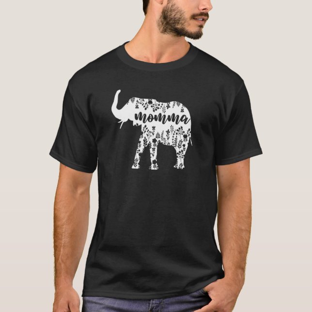 Blommigt Elephant Momma T Shirt (Framsida)