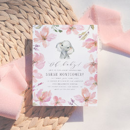 Blommigt Elephant  Rosa Flicka Shower Inbjudan Vykort