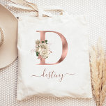 Blommigt Elfenbenskusten Ro Guld Monogram Brev D Tygkasse<br><div class="desc">Denna elegant i säcken har ett stort brev "D"-monogram i faux guld-folie från ro, som dekoreras med en vintage bukett av elfenben blommigt som putsats med grönt och ro guld. Anpassa det med hennes handskriftsskript namn i ro guld, med blomning i början och slutet. Gör en perfekt till en gåva....</div>