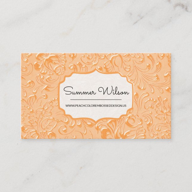 Blommigt Embossed Peach Färg Affärskort Visitkort (Framsida)