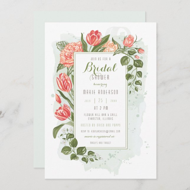 Blommigt Embrace Inbjudningskort för möhippan (Fram/baksida)