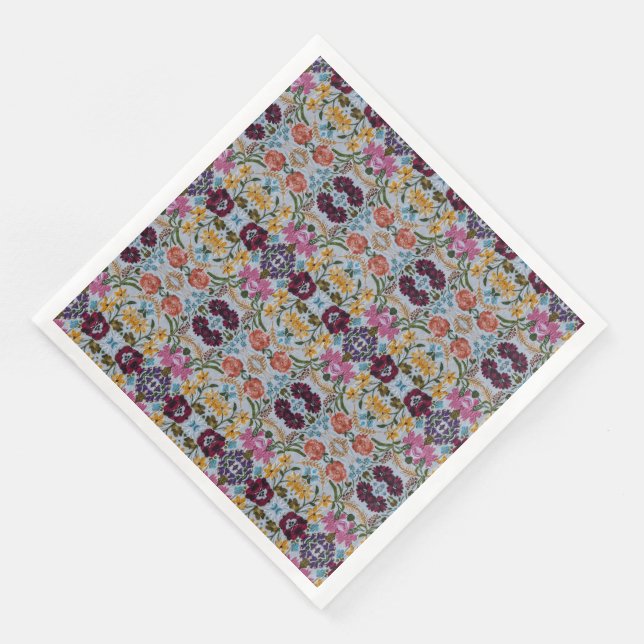 Blommigt Embroidery Mönster med vackra blommor Pappersservett (Hörn)