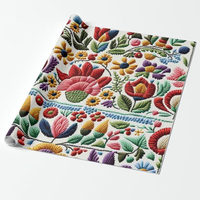 Blommigt Embroidery Presentpapper (Utrullad)